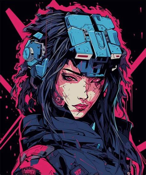 Premium Vector Cyberpunk Woman Hand Drawn Vector Illustration