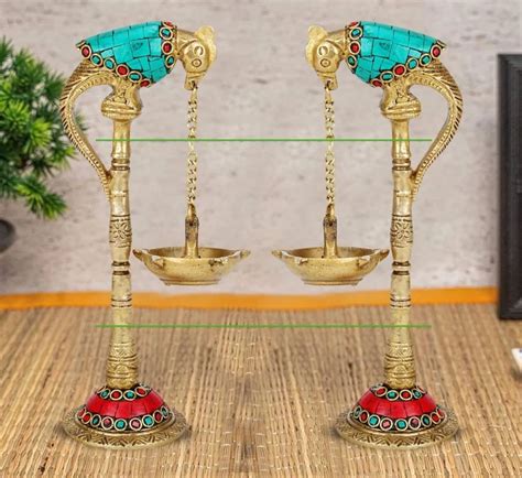 Round Pooja Brass Decorative Standing Diya For Home Size 15 Inch H