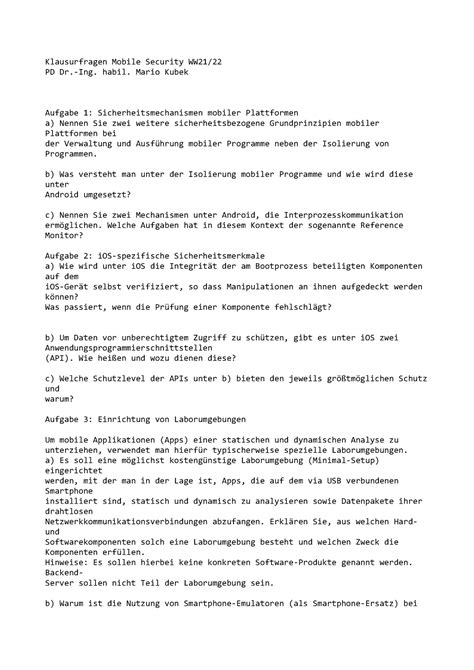 Klausurfragen Mobile Security Aufgaben 1 6 Klausurfragen Mobile