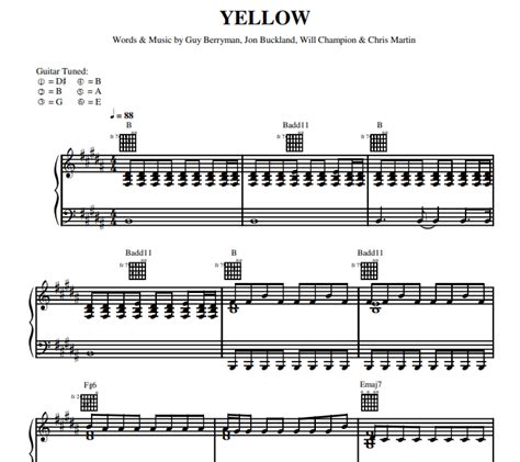 Coldplay Yellow Sheet Music Notes, Chords Download Printable Ukulele Chords/Lyrics PDF Score SKU ...