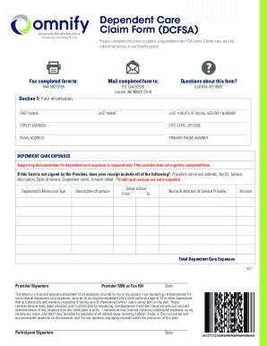 Fillable Online Dependent Care Claim Form Dcfsa Fax Email Print