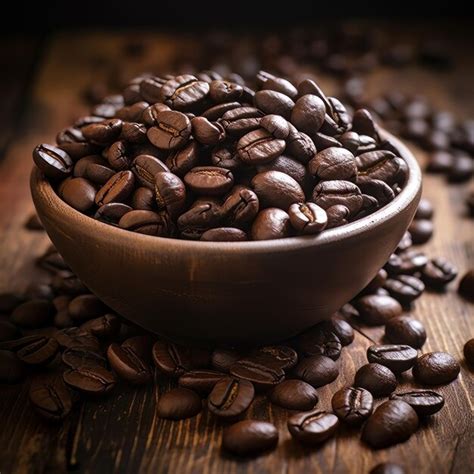 Premium Photo Dark Coffee Beans In A Bowl On A Brown Table