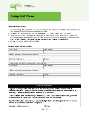 Fillable Online RECO Complaint Form Fax Email Print PdfFiller