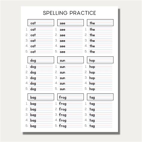 spelling handwriting practice sheet  guidelines printable