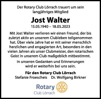 Traueranzeigen von Jost Walter Schwarzwälder Bote Trauer