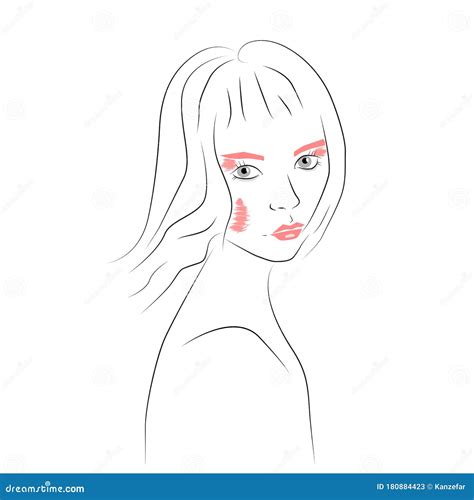 Beautiful Woman Face With Nude Make Up Hand Drawn Vector Illustration Stock Vector