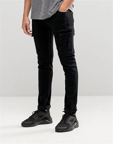 Asos Super Skinny Jeans With Cargo Pockets In Black For Men Lyst