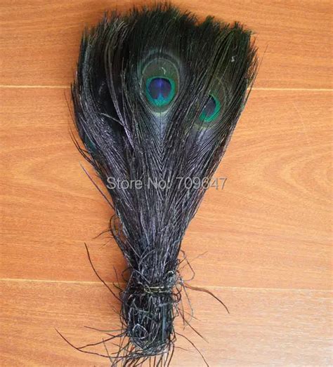 100Pcs/Lot! Beautiful Peacock Eye Feathers dyed Black color 10 12inches ...