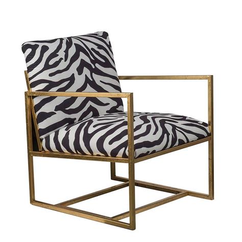 Benjara Black White And Gold Polyester Arm Chair With Zebra Print