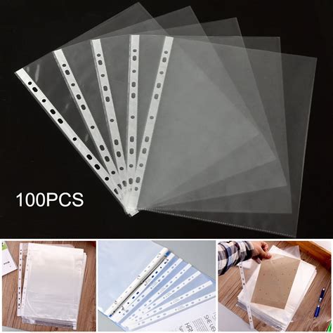 A4 Plastic Punched Pockets Folders Filing 11 Holes 100 Pieces