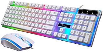 Rainbow Colour Led Backlit Usb Wired Gaming Keyboard With Mouse White