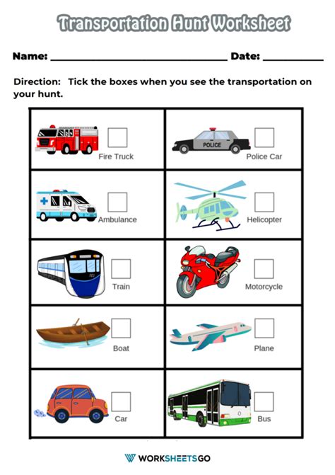 Transportation Hunt Worksheets WorksheetsGO