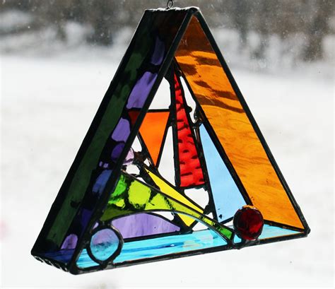 Original D Free Hanging Stained Glass Art Triangle Colors Etsy