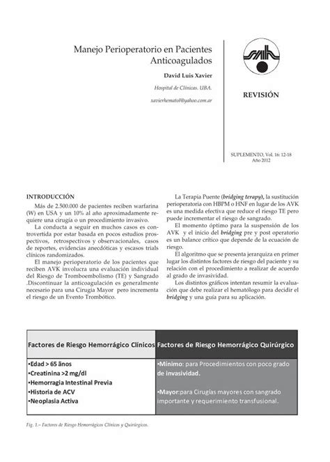 Pdf Manejo Perioperatorio En Pacientes Anticoagulados Chest