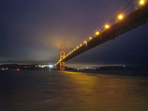 Golden Gate Bridge lights up at night.