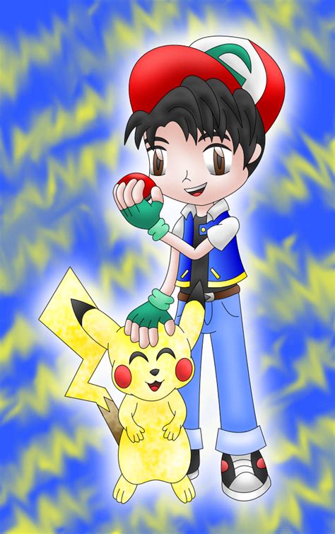 Ash and Pikachu colored by AzureMikari - Fanart Central