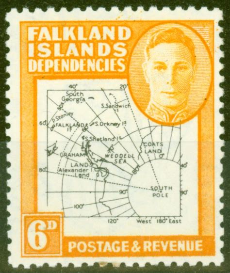 Falkland Is Dep 1948 6d Black Orange Thin Map SGG14 Fine Very Lightly