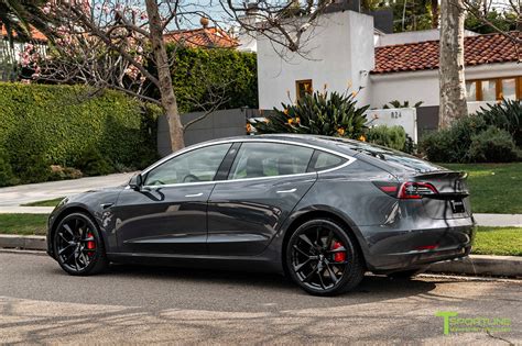 Midnight Silver Metallic Tesla Model 3 With Gloss Black 20 Tss Flow F