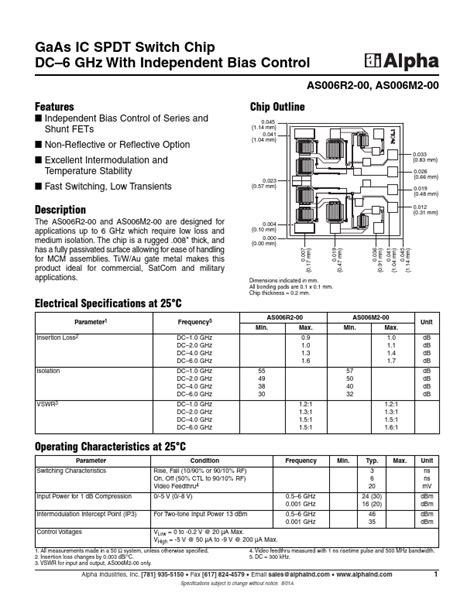 As R Datasheet Pdf Gaas Ic Spdt Switch Chip