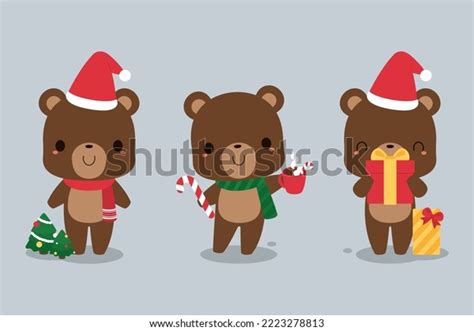 Set Cute Brown Bear Cartoon Characters Stock Vector Royalty Free