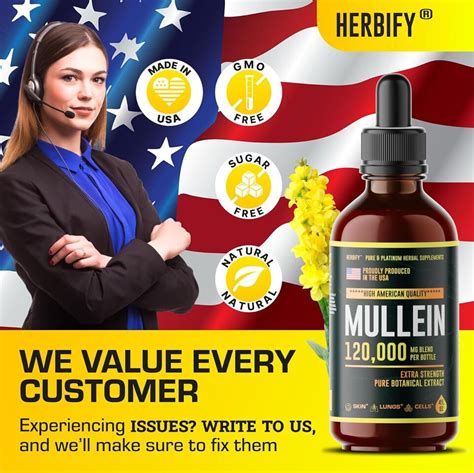 HERBIFY Mullein Drops Lung Cleanse Leaf Extract Powerful Mullein