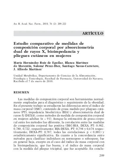 Estudio Comparativo De Medidas De Composici N Corporal Por