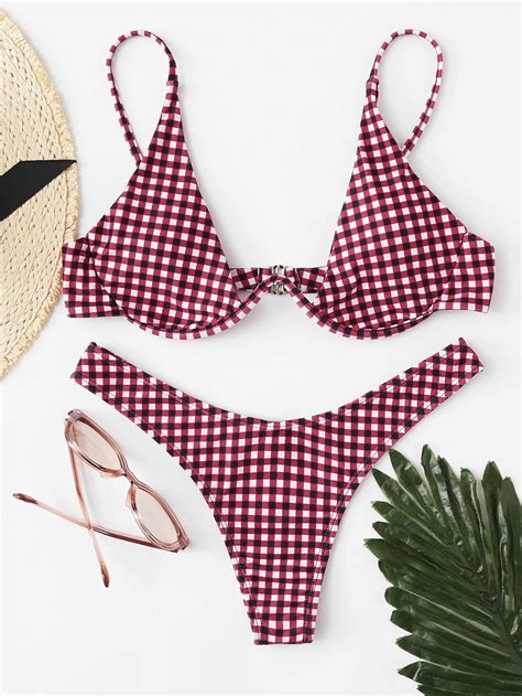 Gingham High Leg Bikini Set Sheinsheinside