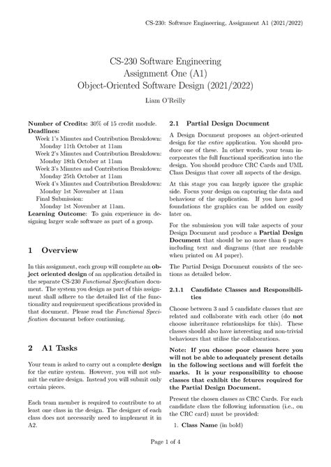 Cs 230 2021 2022 A1 Cs205 Cs 230 Software Engineering Assignment