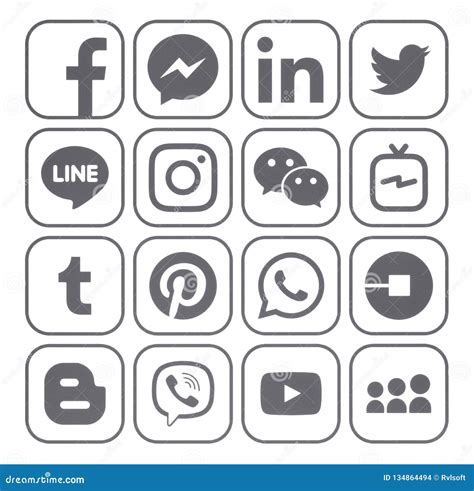 Collection Of Popular Gray Social Media Icons Editorial Stock Image