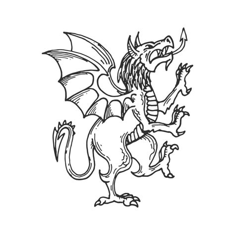 Heraldic Medieval dragon sketch, fantasy animal 24081550 Vector Art at ...