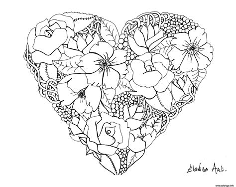 Coloriage Mandala Elanise Art Flowers In A Heart Dessin St valentin à