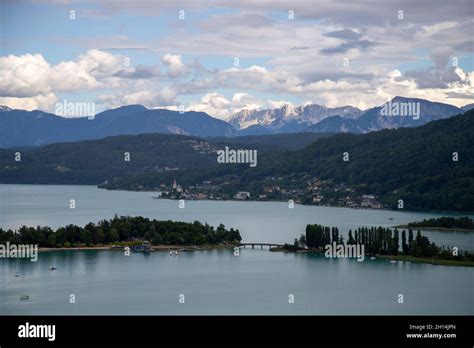 Woerth Lake With A Mountainscape In The Background Klagenfurt Land In