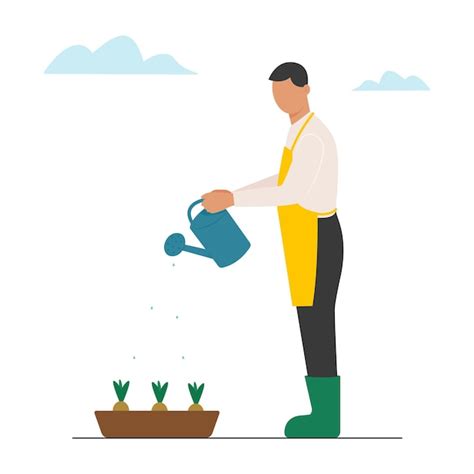 Premium Vector Man Waters The Seedlings Of Flowers From A Watering