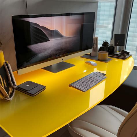 Desk setup with yellow table Pc Setup, Room Setup, Desk Setup, Home ...