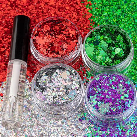 4 Colors Of Holographic Chunky Glitter With Quick Dry Glue Pack 8 4 Pots Total 40g