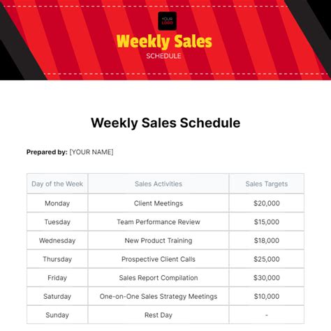 weekly sales schedule template edit