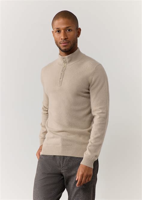 Pull Col Boutonn En Cachemire Uni Beige Father And Sons