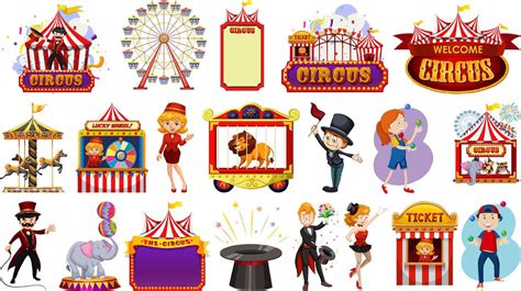 Set Of Circus Characters And Amusement Park Elements 4918351 Vector Art