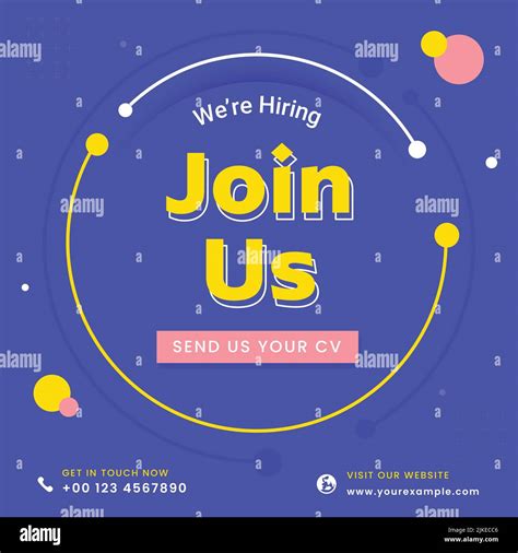 Were Hiring Join Us Lettering On Blue Background For Advertising Stock