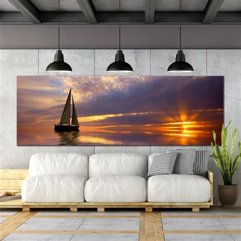 Beautiful Panoramic Wall Art Sailing Into The Sunset Sail Boat Ocean