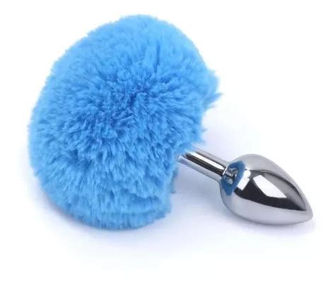 Tapón anal de metal liso con pompón de conejo azul de x cm MercadoLibre