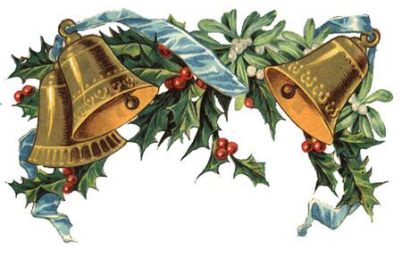 Free Clipart: Vintage Christmas Bells, Holly, Mistletoe