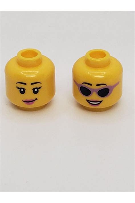 Lego Orjinal Aksesuar Moc Minifigür Minifigure Çift Surat Pembe Güneş Gözlüklü Gülen Kadın Sarı