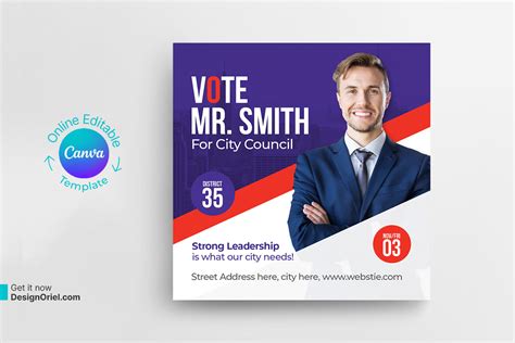 Political Election Candidate Social Media Post Canva Template