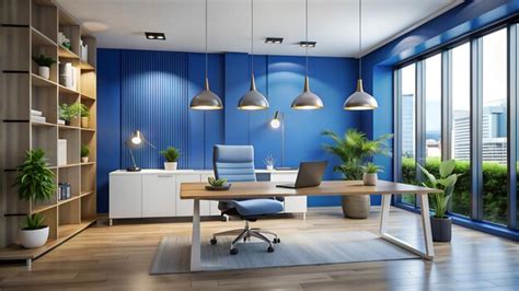 bright blue office interior lighting techniques  styling tips