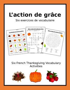 French Thanksgiving Vocabulary Activities Activit S De L Action De Gr Ce