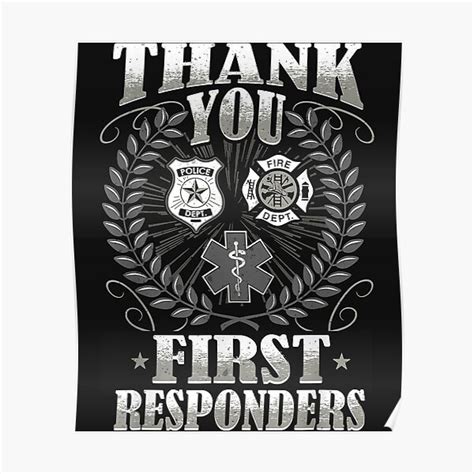 Thank You First Responders Patriotic Emt Police Firefighter Poster