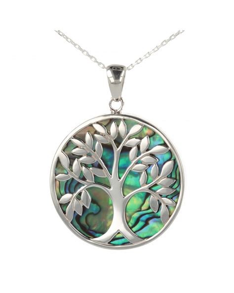 Pendentif Symbole Arbre De Vie Nacre Abalone Argent Massif Rond