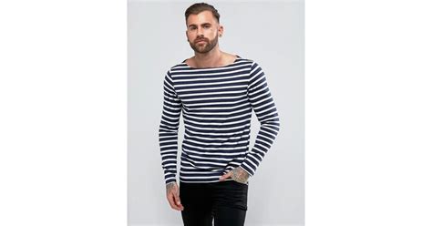 Asos Long Sleeve Stripe T Shirt With Boat Neck In Blue For Men Lyst