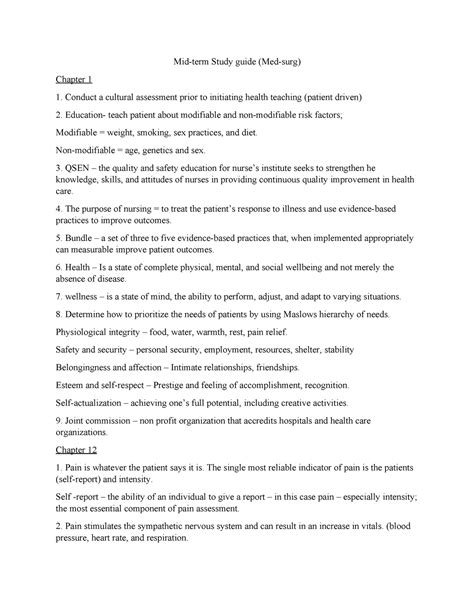 Med Surg Mt Review Summary Brunner And Suddarth S Textbook Of Medical